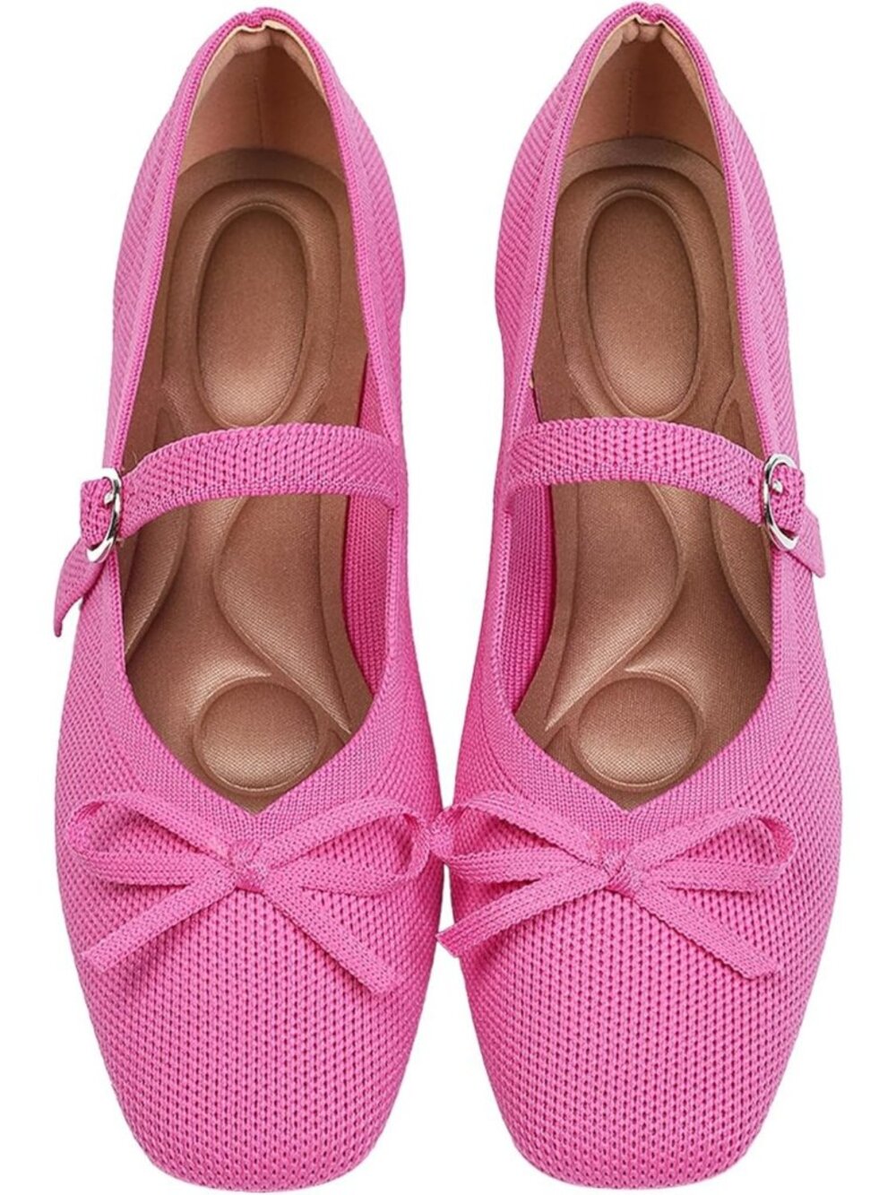 Women's Pink Comfortable Ankle Strap Square Toe Mary Jane Ballet Flats - Picture 1 of 6